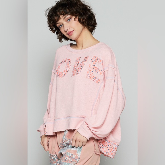 🆕 POL - Long Sleeve LOVE Letter Pullover - Vintage Romantic Trim - Rose - NIB - Picture 4 of 10